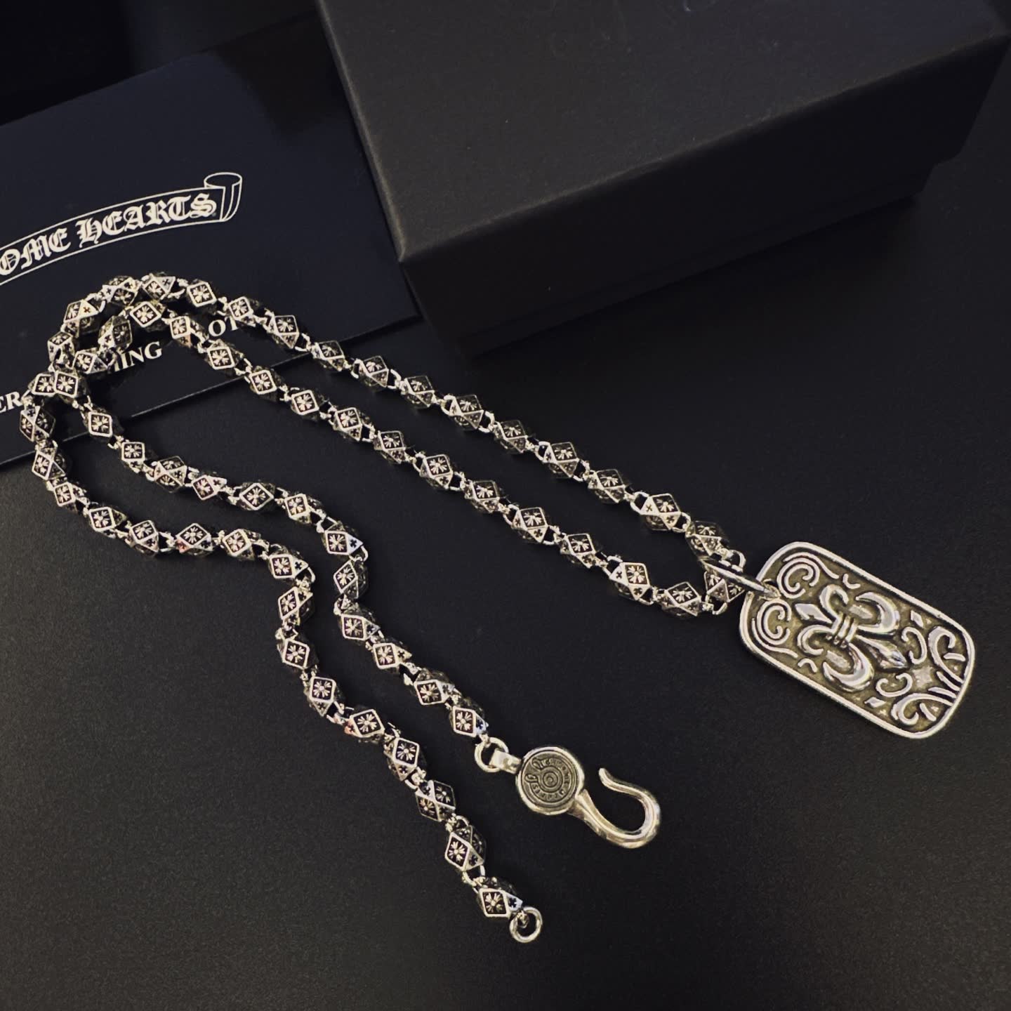 Chrome Hearts Silver Fleur-de-lis Tag Necklace
